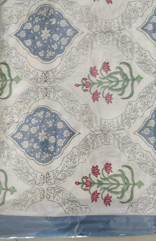 Sajja Hand Block Printed Bedsheet | Pure Cotton | Double Bed Queen Size 90"x108" | 210 TC Bedsheets | Includes 2 Pillow Covers (Hatti )