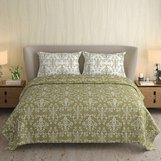 Designer French Luxury Living Cotton Sab Green King Double Bedsheet 9 feet x 9 feet