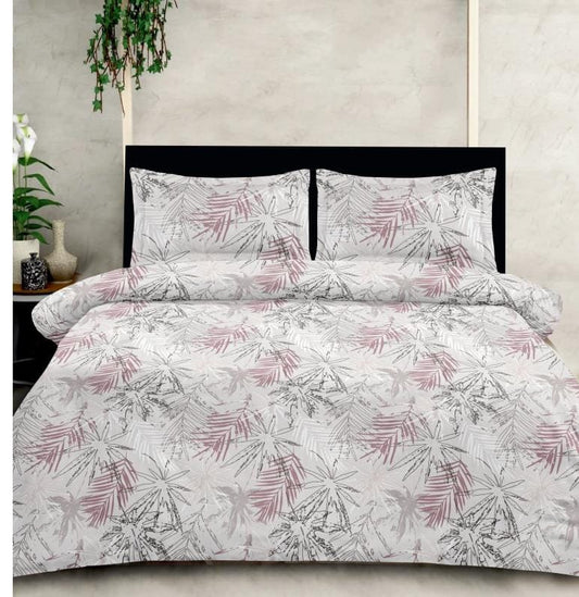 Premium Luxury Collection Cotton Blush Purple Pink hued Leaves Double Bedsheet Super King 9f x 9f