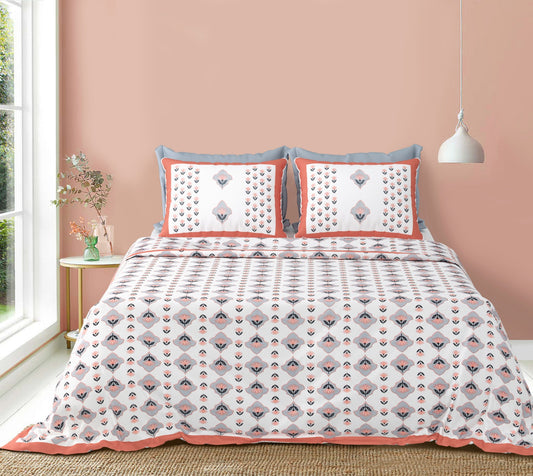 Buy Queen Vintage Traditional Pink White Pure Cotton Floral Bagh Double Bedsheet