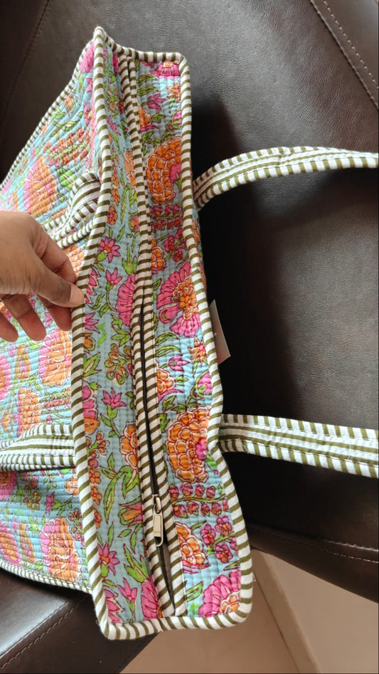 Women Ethnic Motifs Printed Shopper Tote Bag handbag - Greyish Blue