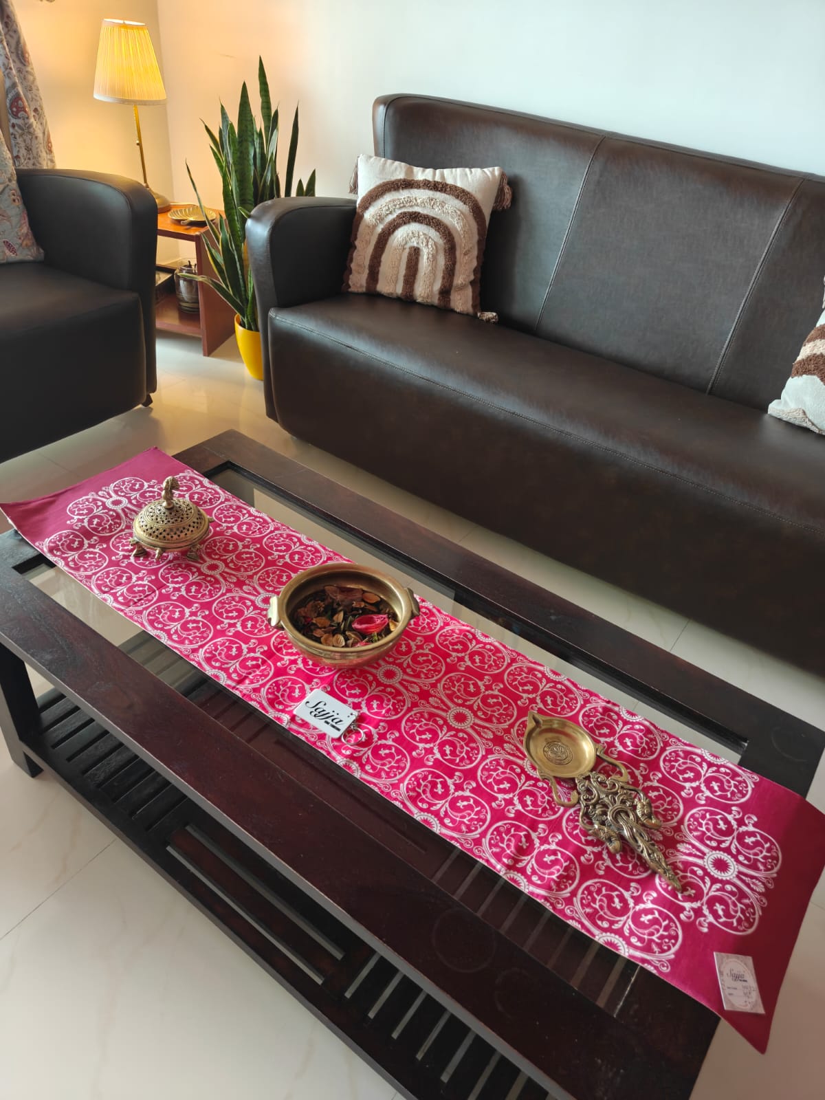 Chic French Renaissance Inspired Dupioni Silk Coffee Table Runner (L-48in, W-12in)