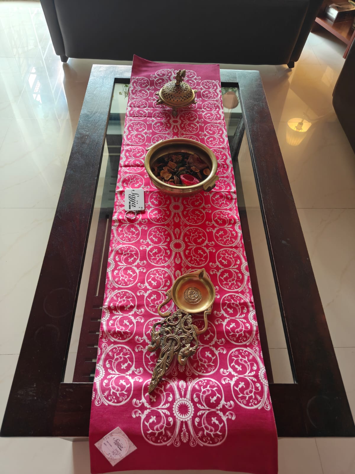 Chic French Renaissance Inspired Dupioni Silk Coffee Table Runner (L-48in, W-12in)