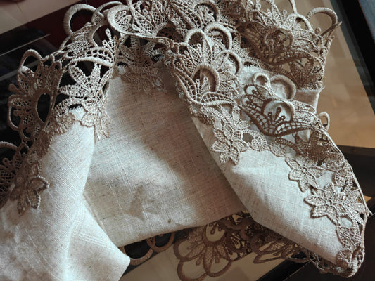 Victorian Lace Earthy Linen Console Crockery Table Runner Centre Table