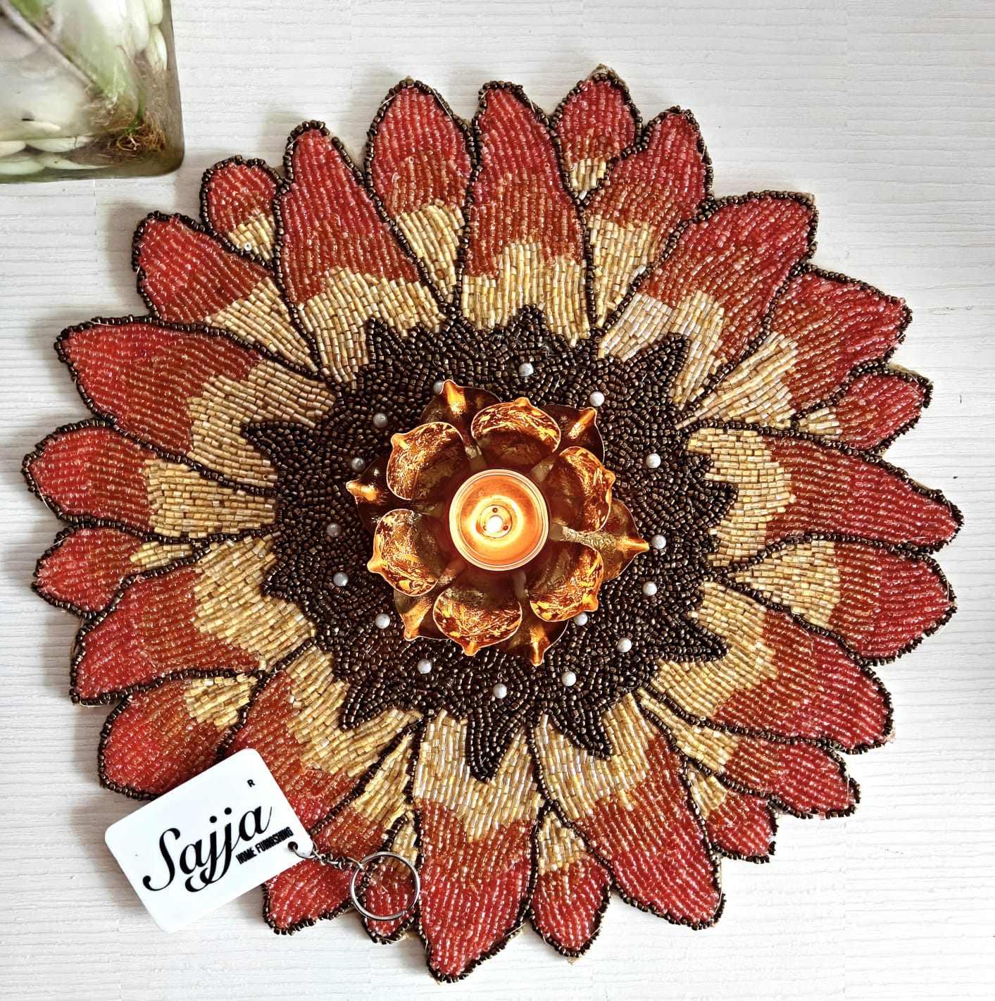 Rays of Dusk Ombre Sun hues Sunflower Table Round Beads Placemat
