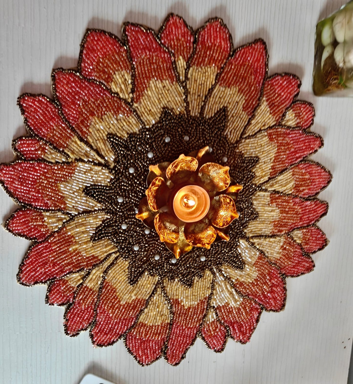 Rays of Dusk Ombre Sun hues Sunflower Table Round Beads Placemat