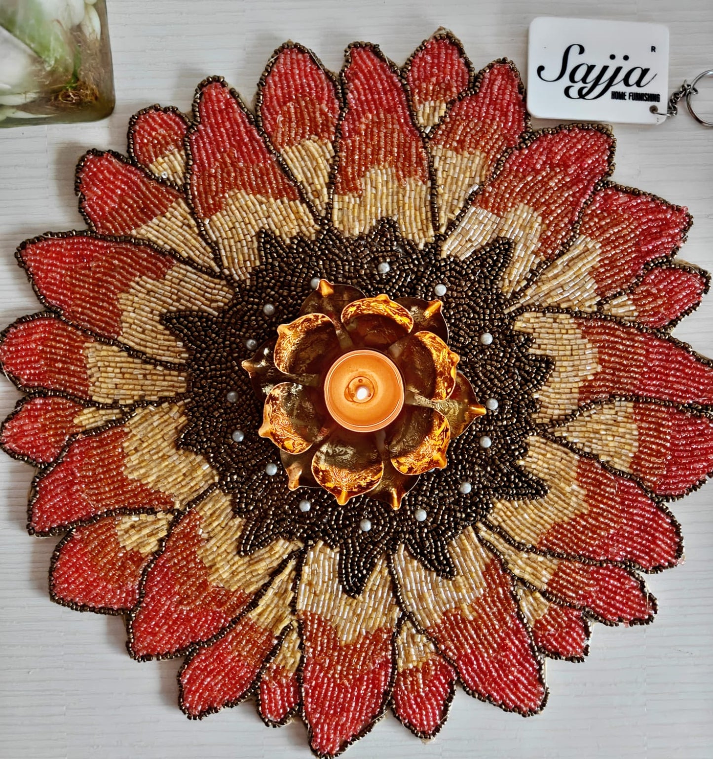 Rays of Dusk Ombre Sun hues Sunflower Table Round Beads Placemat