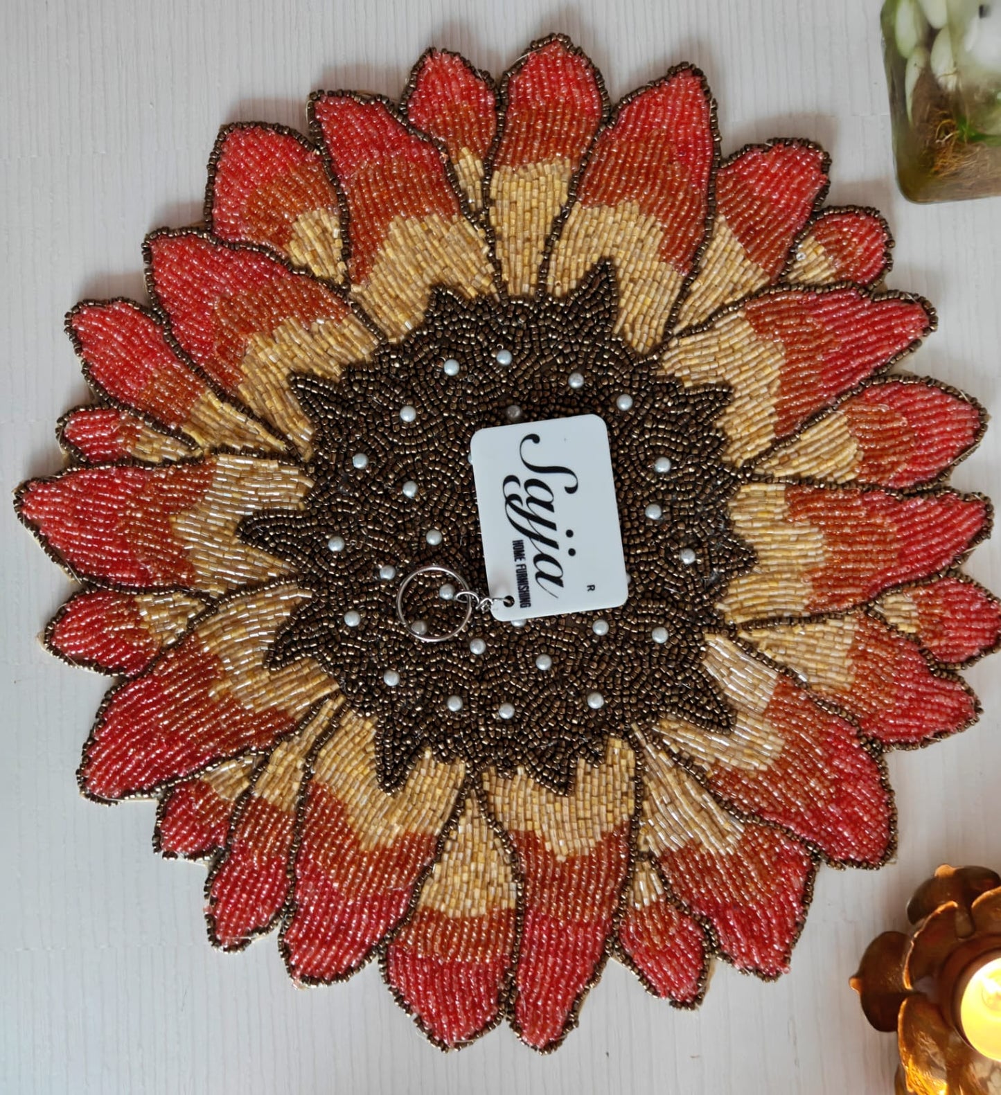 Rays of Dusk Ombre Sun hues Sunflower Table Round Beads Placemat