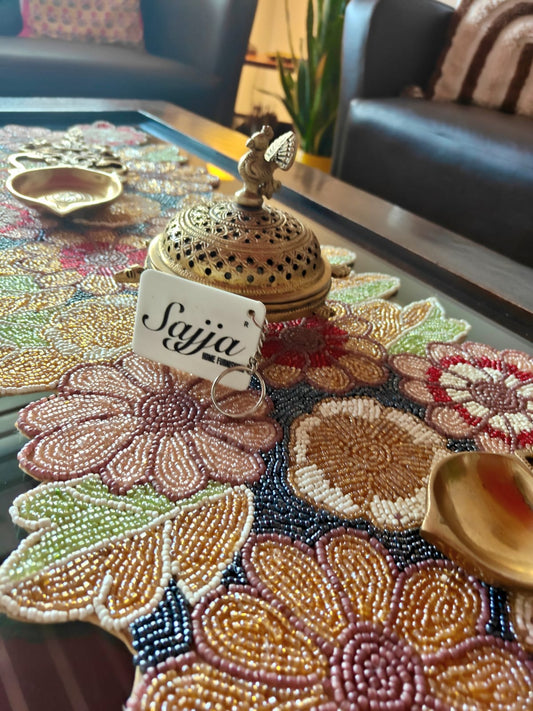 Sajja Enchanted Handmade Multi Blush Colours Decorative Festive Beaded Table Runner