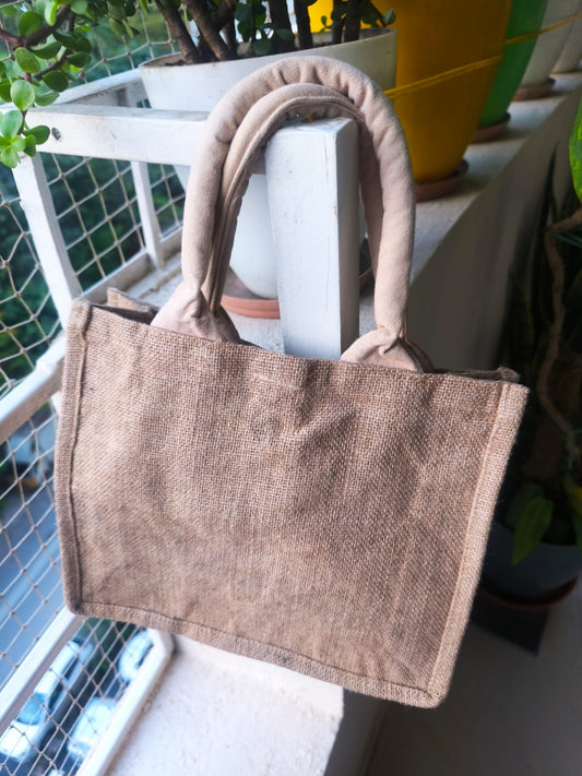 Designer Hand embroidered Jute Small Mode Tote bag Shopping Bag