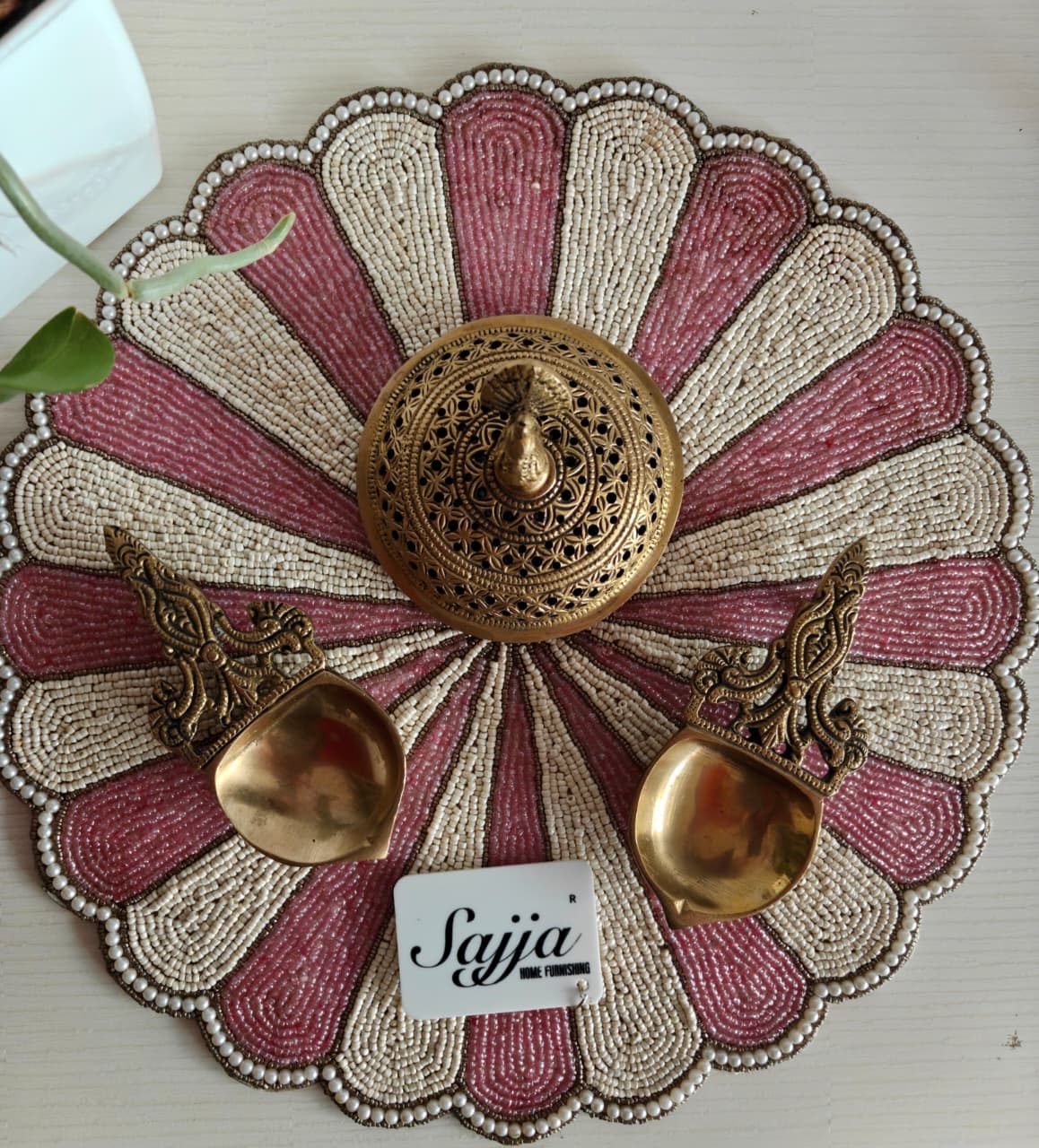 Beautiful Circle Of Life Round Blush Pink Beaded Placemat Beads Mat