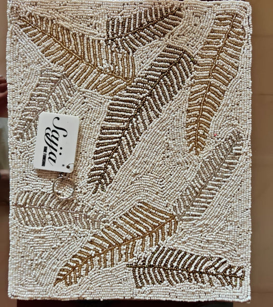 Handcrafted Bright Ivory Brass Silver Beads Table Mat