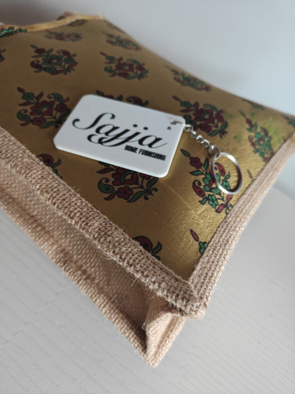 Vintage Motif Golden Silk Jute Gifting Bags | Eco friendly Handcrafted Lunch Bag