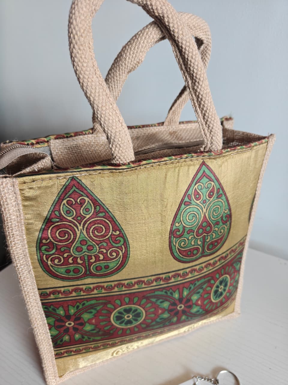 Vintage Motif Silk Jute Gifting Bags | Eco friendly Handcrafted Lunch Bag