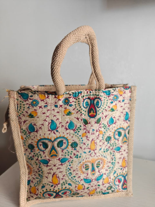 Buy Kalamkari Abstract Silk Jute Gifting Bag | Eco friendly Lunch Bags | Buy Party favors | Gift Bag