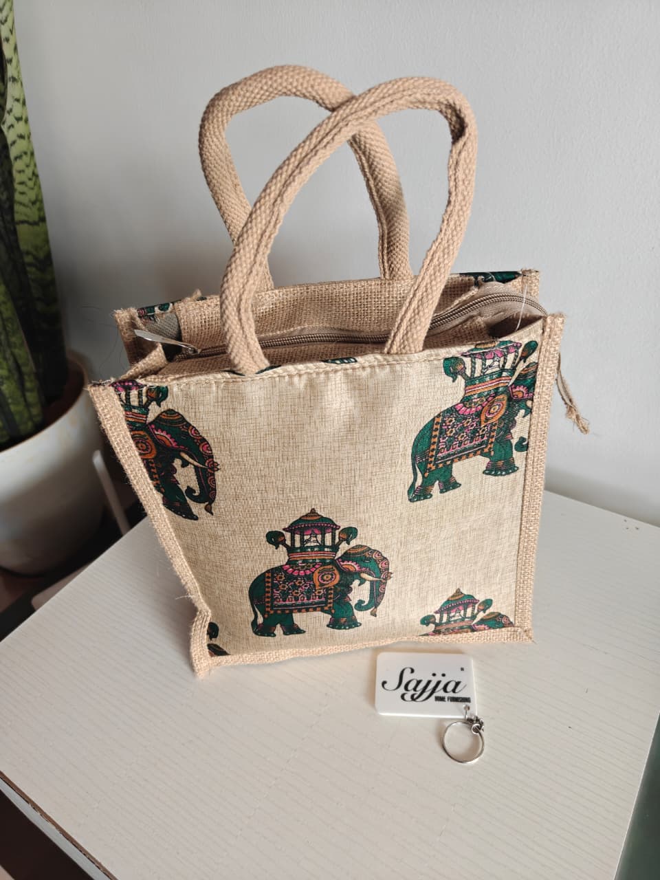 Buy Royal Elephant Abstract Silk Jute Gifting Bag Eco friendly Lunch Bags