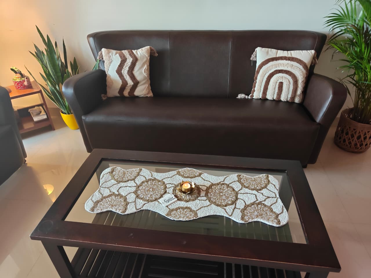 Handmade Vintage Gold Floral Beaded Table Runner | Foyer runner | Coffee Table Runner