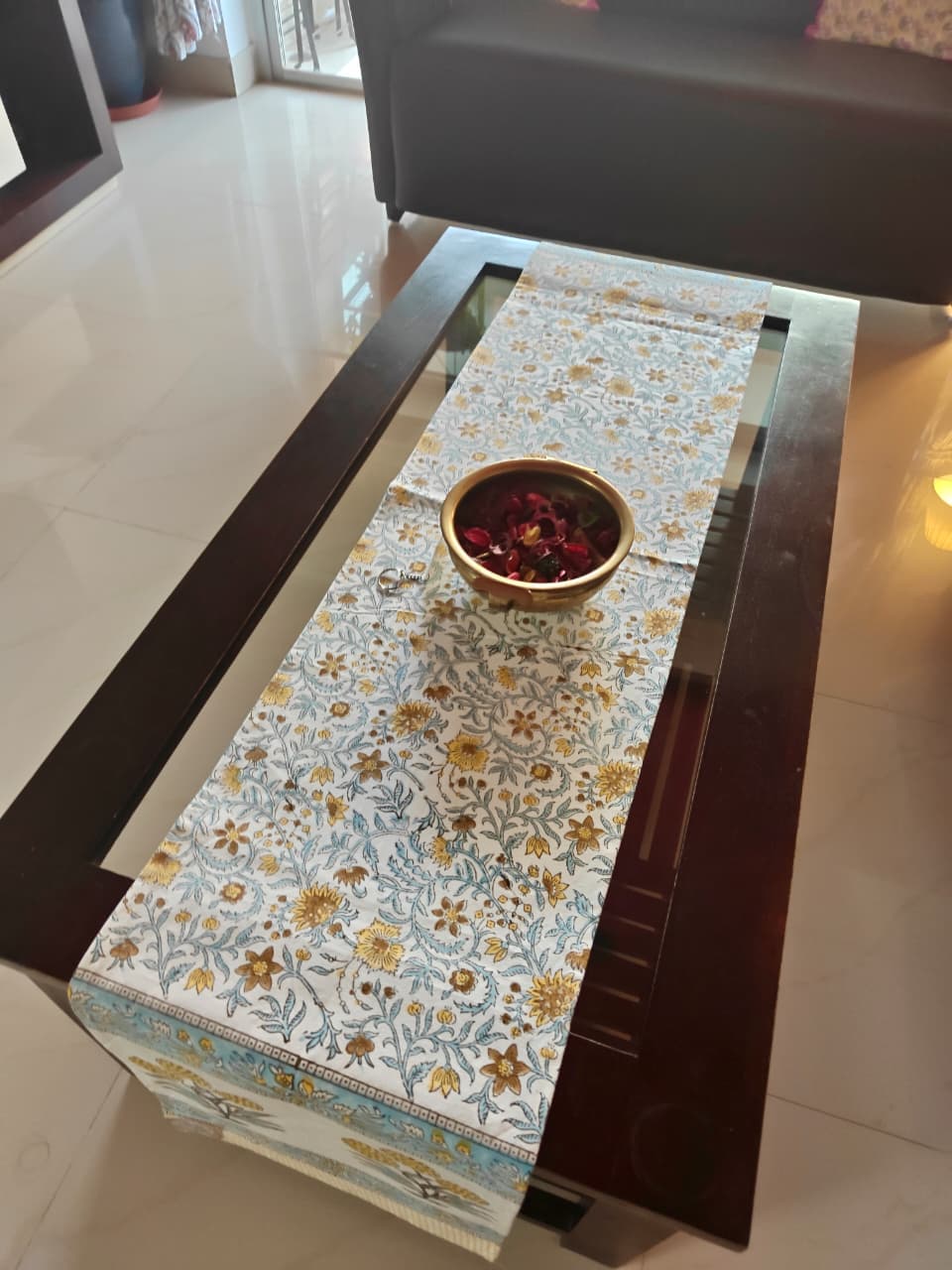 Floral Canvas Cotton Hand Block Printed Table Runner