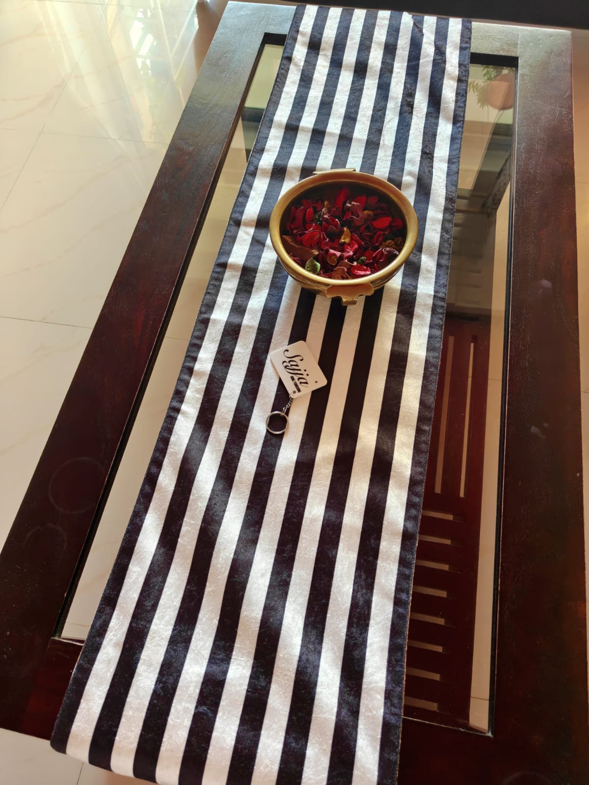 Revresible Floral Chintz N Striped Velvet Glam Table Runner 12 x 72 inches