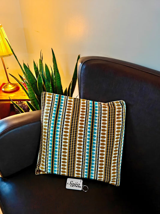 Boho Chic Hand Woven Jacquard weaved Multicolour Square Cushion Cover | 16 x 16 inches