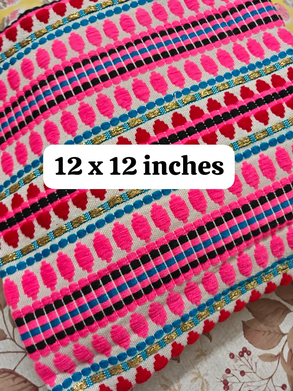 Hand Woven Pink Multicoloured Small Cushion Cover 12 x 12 inches 1 piece