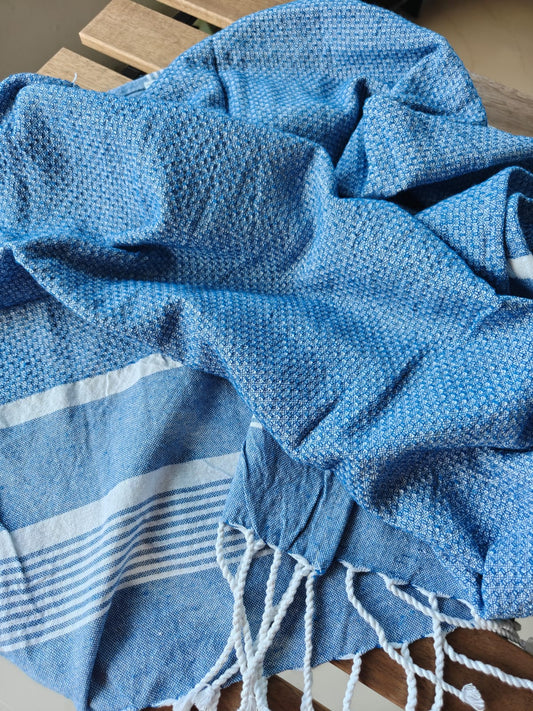 Absorbent Turkish Organic Cotton Weaved Bath Towel Indigo Blue