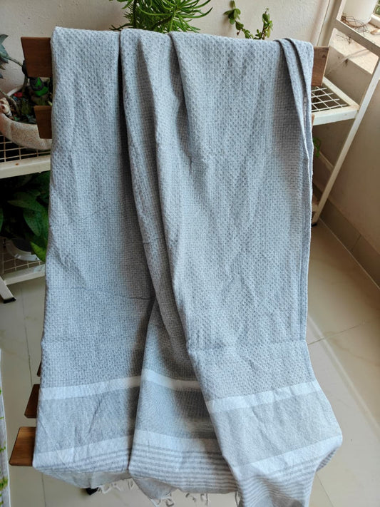 Weaved Absorbent Turkish Organic Cotton Bath Towel Light Ash Grey Natural