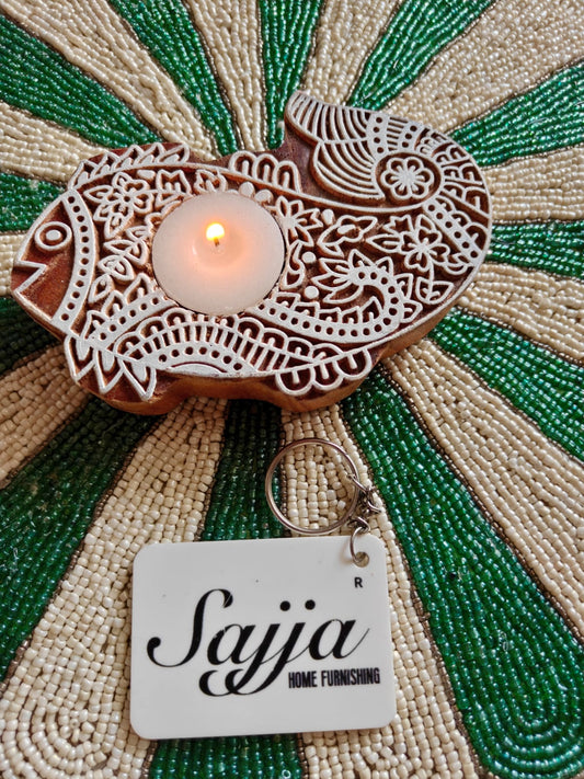 Wooden Tea Light Holder Auspicious Fish | Handcrafted Diya | 1 piece