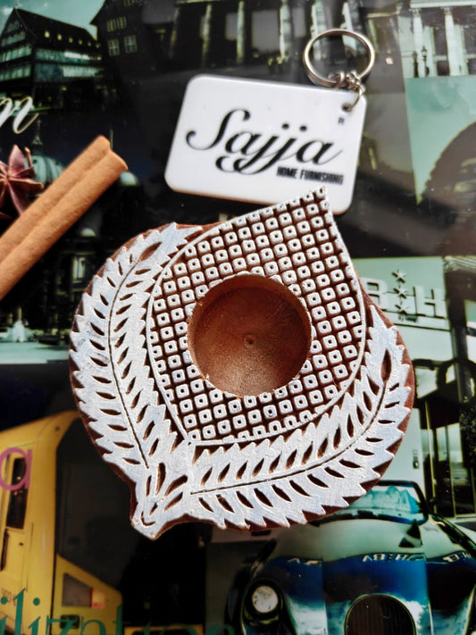 Embrace the Divinity Wooden Hand Block Engraved Tea light holder| 1 piece | Indian Festival Diya