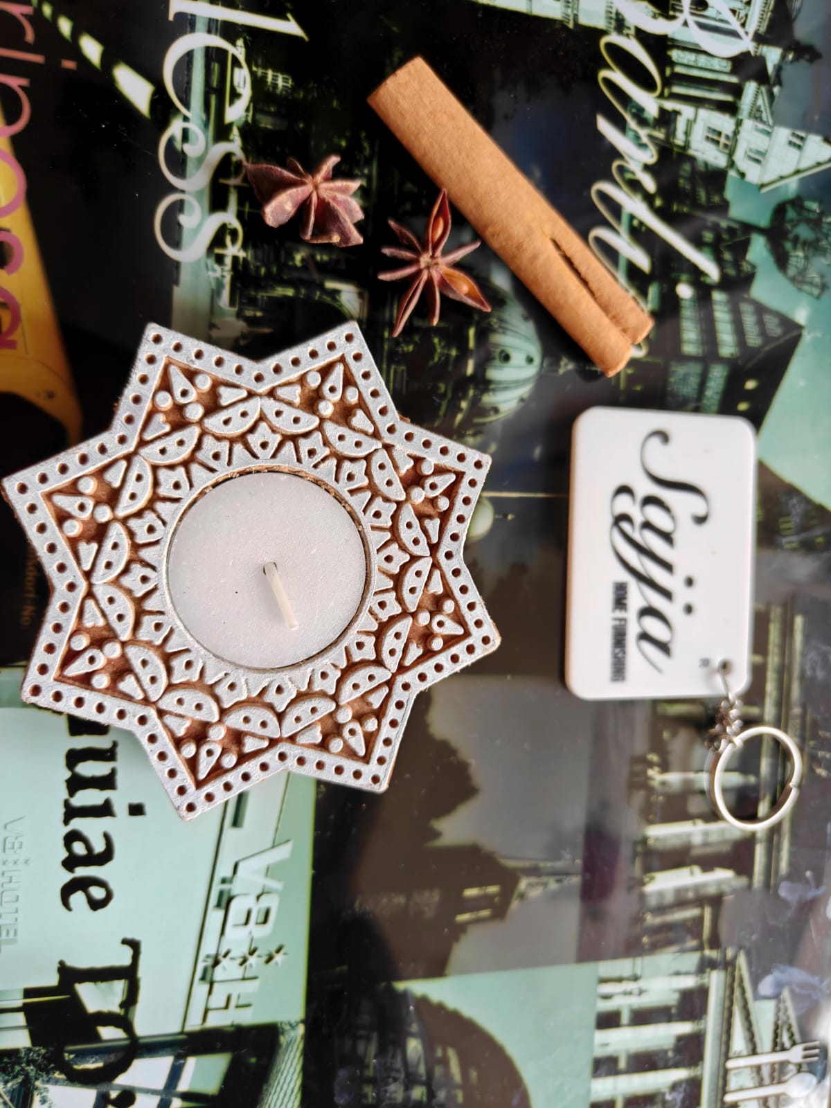 Handcrafted Ashtabhuja Star Wooden Tealight Candle | Handcrafted Diya | 1 piece | Indian Festival Diya