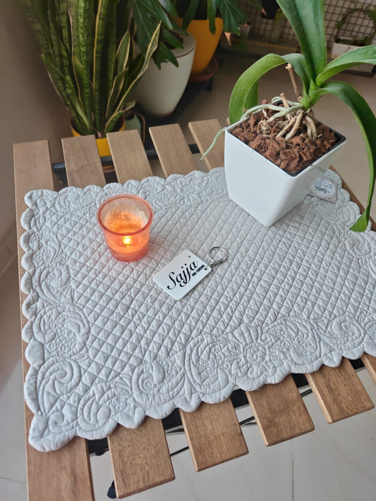 Ash Grey Scalloped Edges Decorative Quilted Cotton Table Placemat - 1 piece