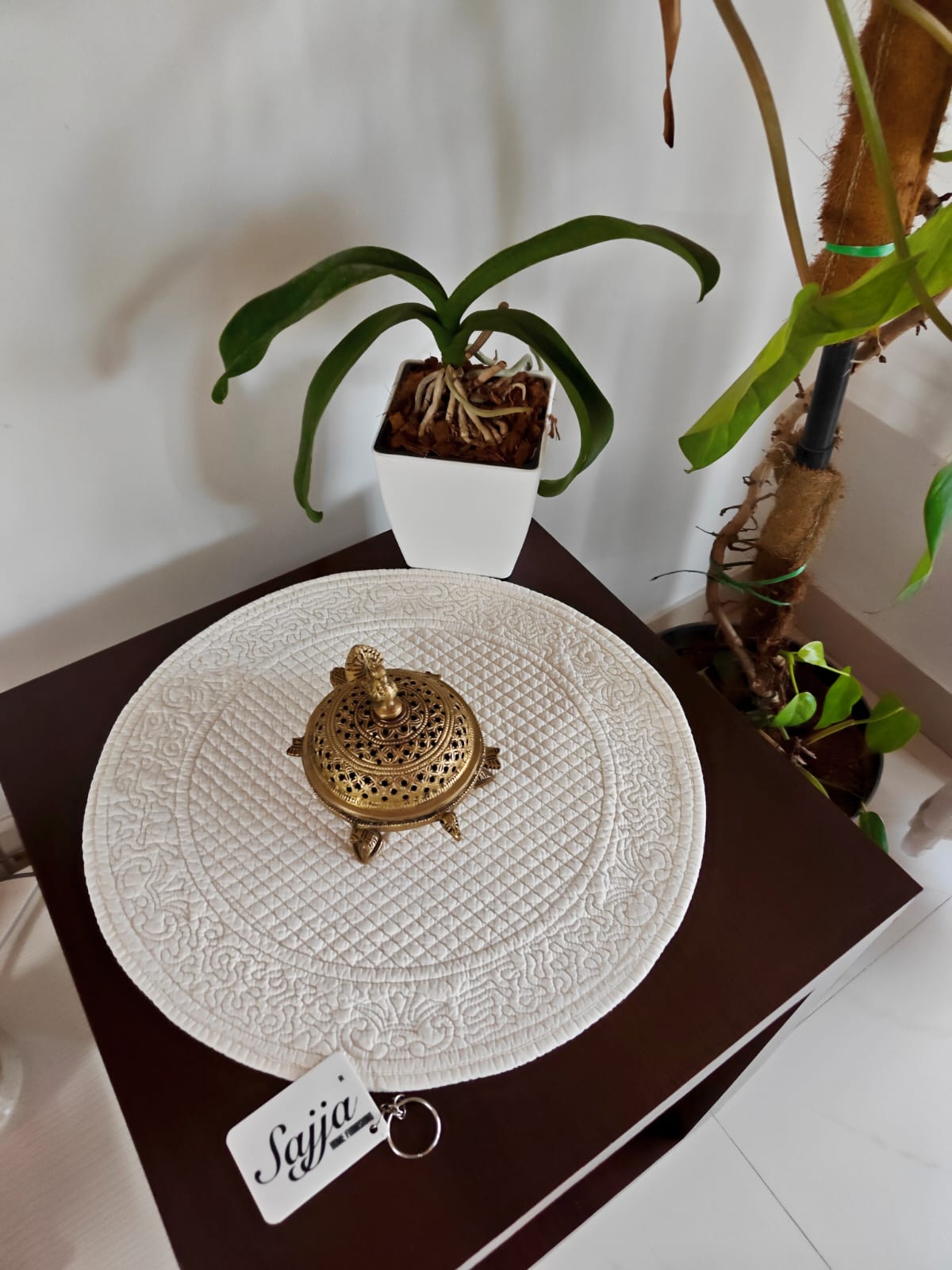 Cream Cotton Quilted Round Placemat Trivet Set of 2