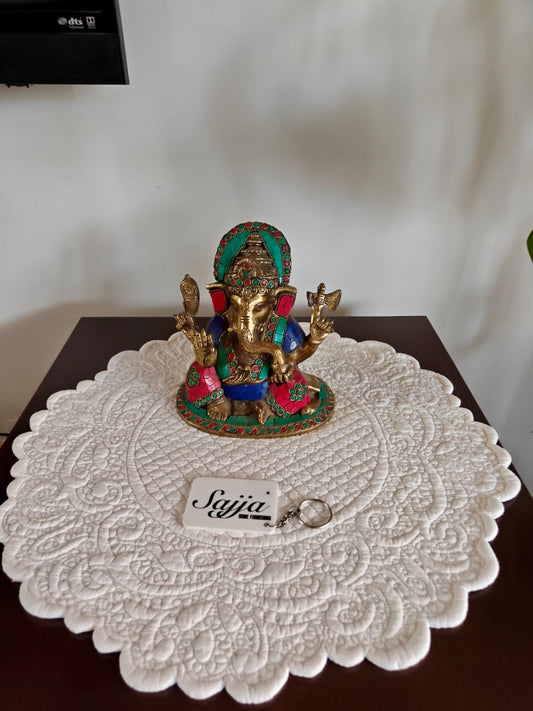 Ivory Floral Cotton Round Table Fabric Decorative Quilted Placemat mat 1 piece