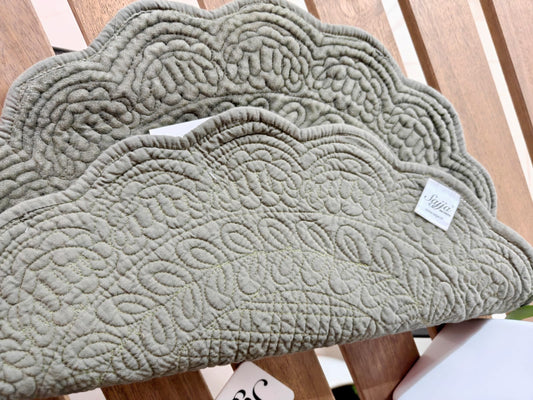 Velvet Greenish Grey Round Table Fabric Decorative Quilted Table Placemat 1 piece