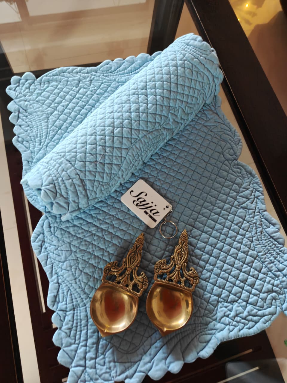 Cool Blue Reversible Quilted Multicolor Organic Cotton Focal Tablemat -Set of 2