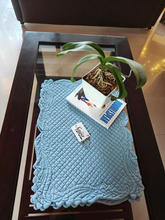 Cool Blue Reversible Quilted Multicolor Organic Cotton Focal Tablemat -Set of 2