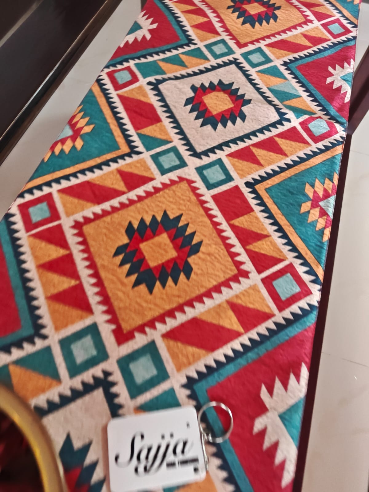 Table Runner Trending Ikat Pattern Multioclour Dupioni Silk (L-72 in, W-12in)