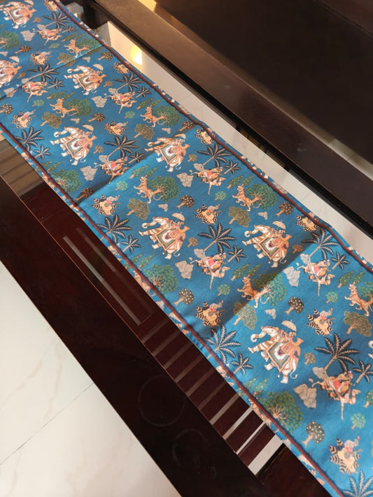 Sajja Enchanting Kamalkari Motif Silk Table Runner (12 x 48 inches) Smaller Table