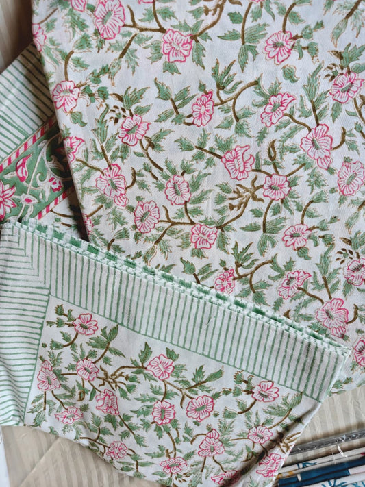 Designer Phool Hand block Premium Cotton King Bedsheet 9 x 9 feet