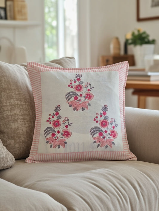Hand block Kamal Floral Cotton 16 x 16 inches (Set of 5 cushion covers )