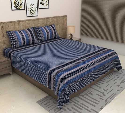 Blissful Slumber Super King Indigo Cotton Pure Cotton Soft Double Bed Bedsheet 9f x 9f