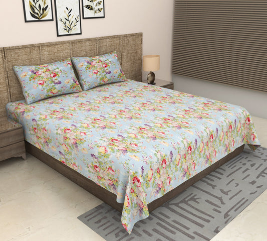 Melody Collection Floral Cotton Double Bed Super King Bedsheet 9f x 9f