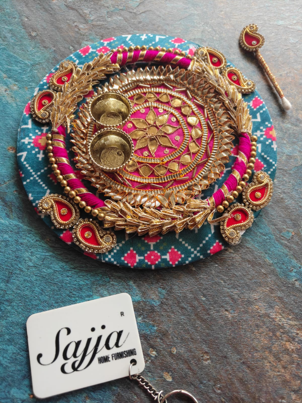 Gota Patti Roli Chawal Platter with Tilak Stick | Diwali Decoration Festive Centre piece Decor | Gift