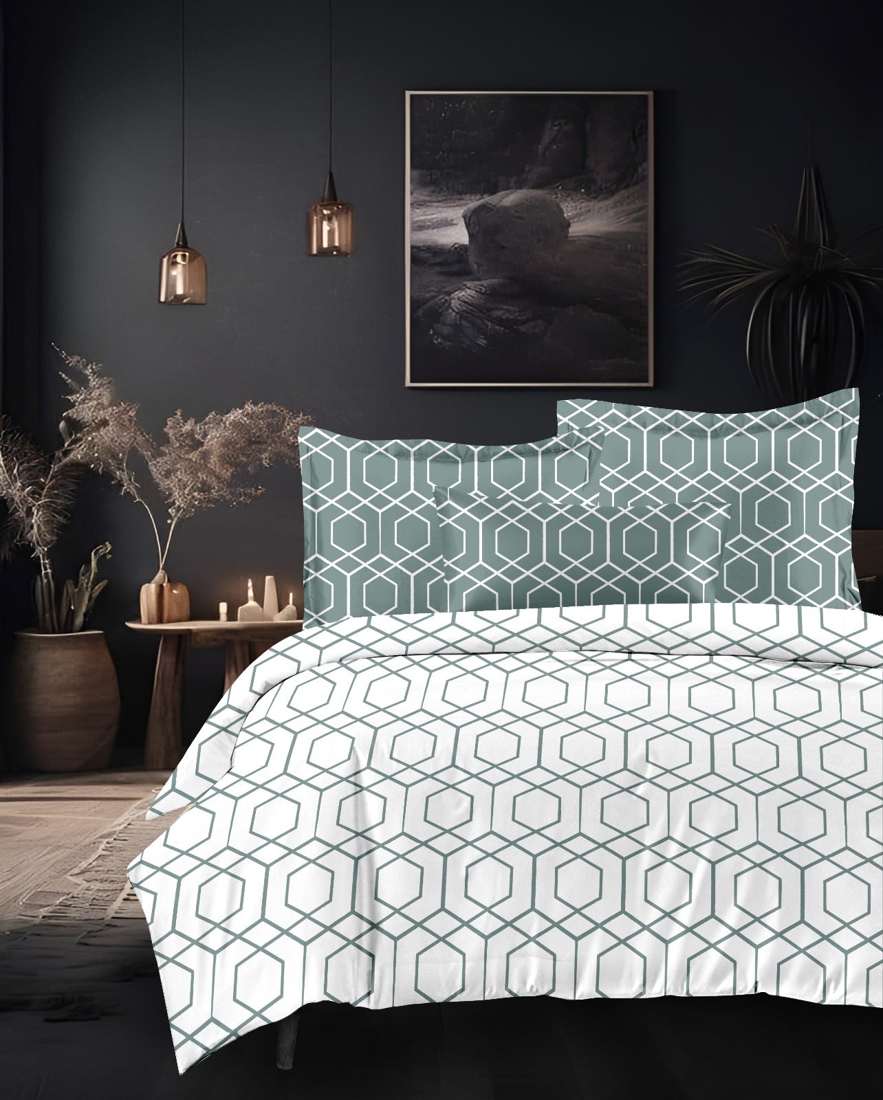 Modernistic Luxury Living Cotton Green Floral King Double Bedsheet 9 feet x 9 feet