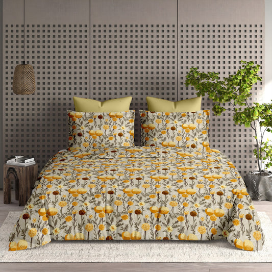 Premium Opulence Floral Yellow King Bedsheet 108 inches x 108 inches