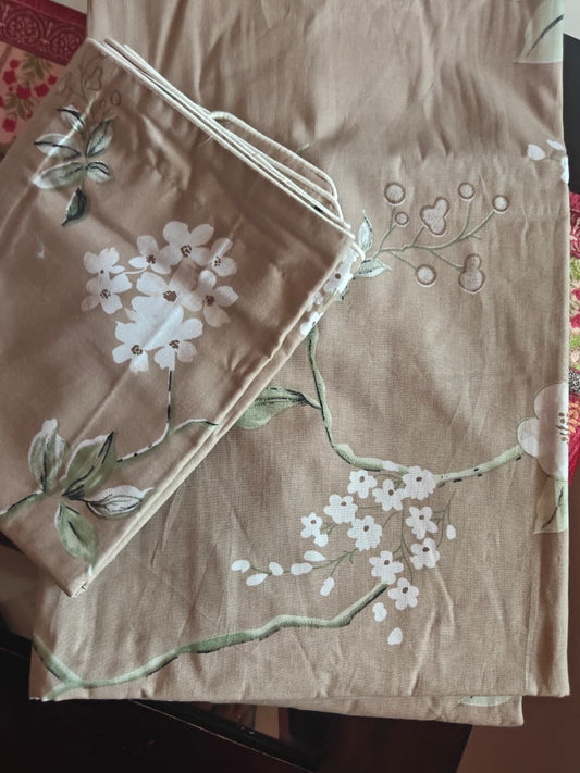 Luxury Opulence Premium Cotton Beige Floral Vine Double Bedsheet Queen