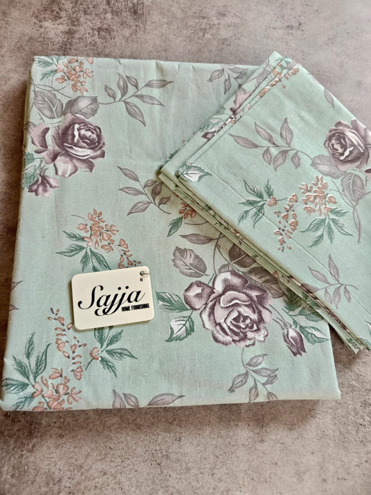 Designer Sage Green Floral Double Bedsheet Queen
