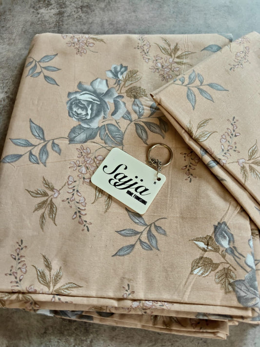 Rich Soothing Peach Brown Floral Double Bedsheet Queen