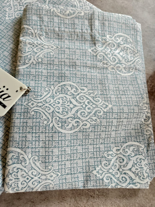 Tang Dynasty inspired Damask Pattern Blue Double Bedsheet Queen 90 x100 inches