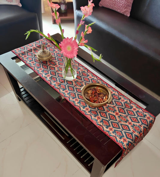 Table Runner Trending Ikat Pattern Multioclour Dupioni Silk (L-72 in, W-12in)